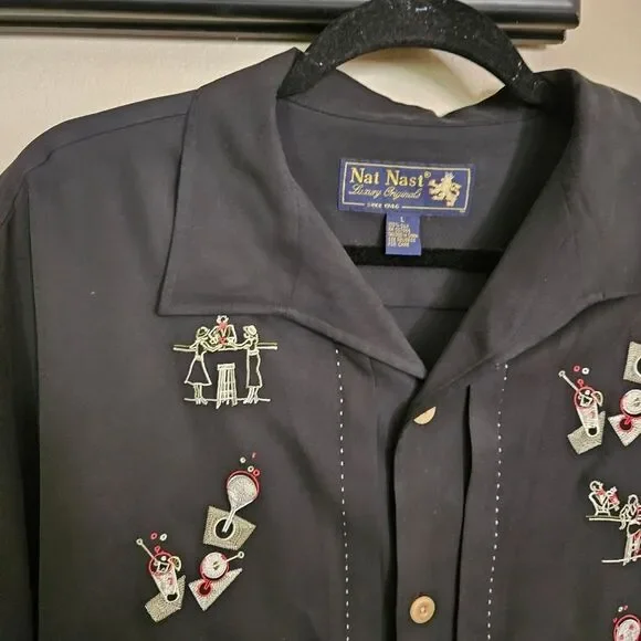 Nat Nast Black Dress Guayabera Silk Shirt for Men - Picture 3 of 7